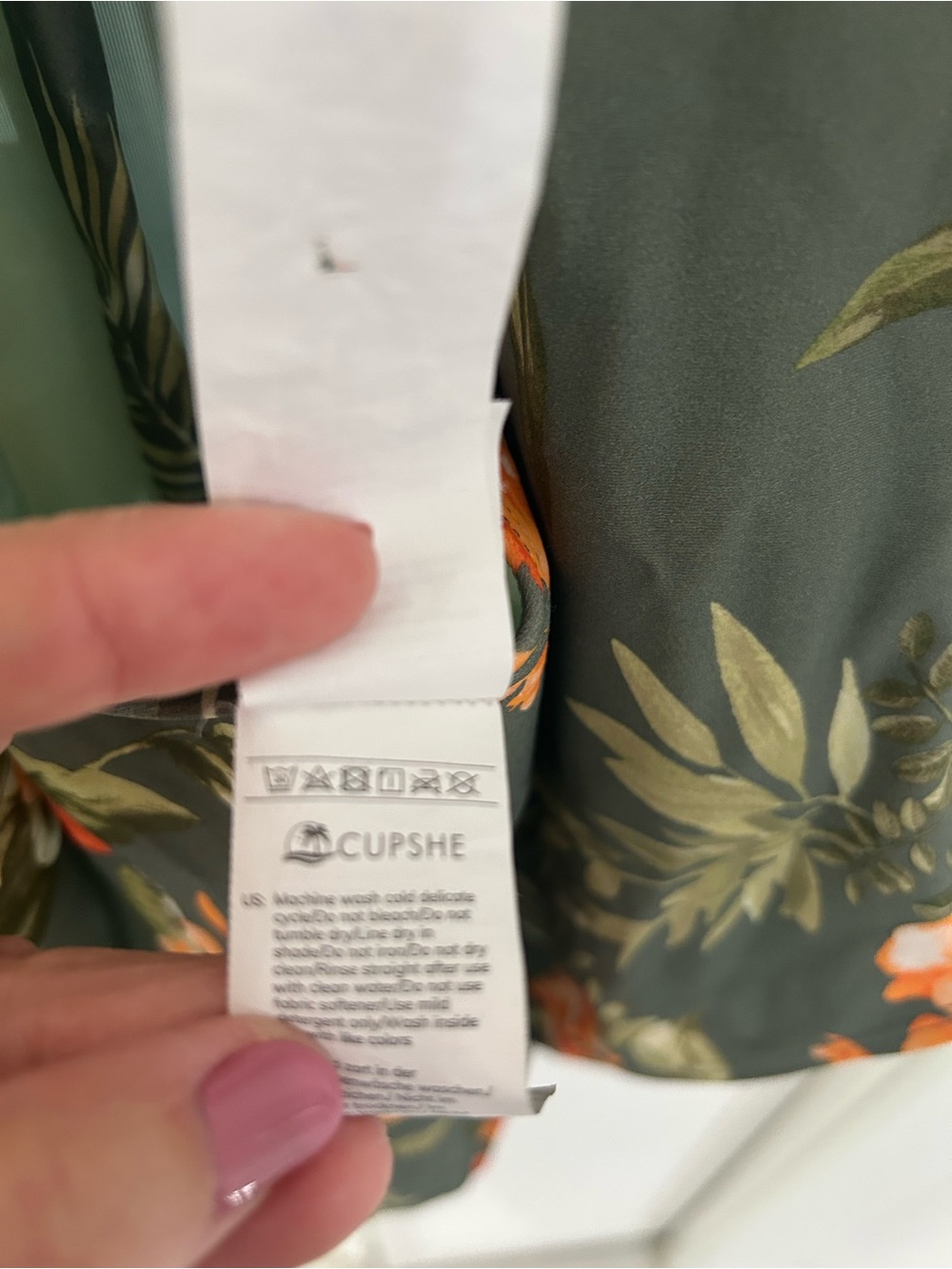 Cupshe Olive Green Tropical Floral One-Piece Swimsuit with Orange Blooms - Picture 2 of 11